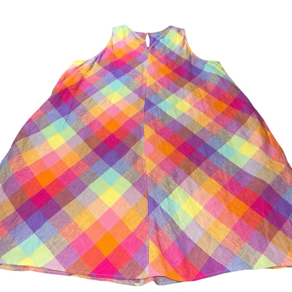 NWOT Lands' End Linen Multicolor Plaid Swing Dress Large Sleeveless - Picture 3 of 10